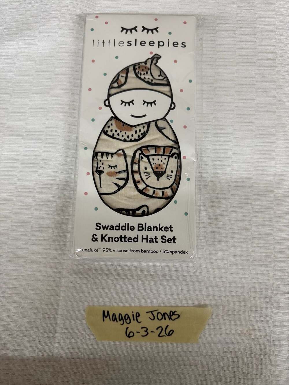 Little Sleepies Lions Tigers & Bears Swaddle Blanket & Knotted Hat Set